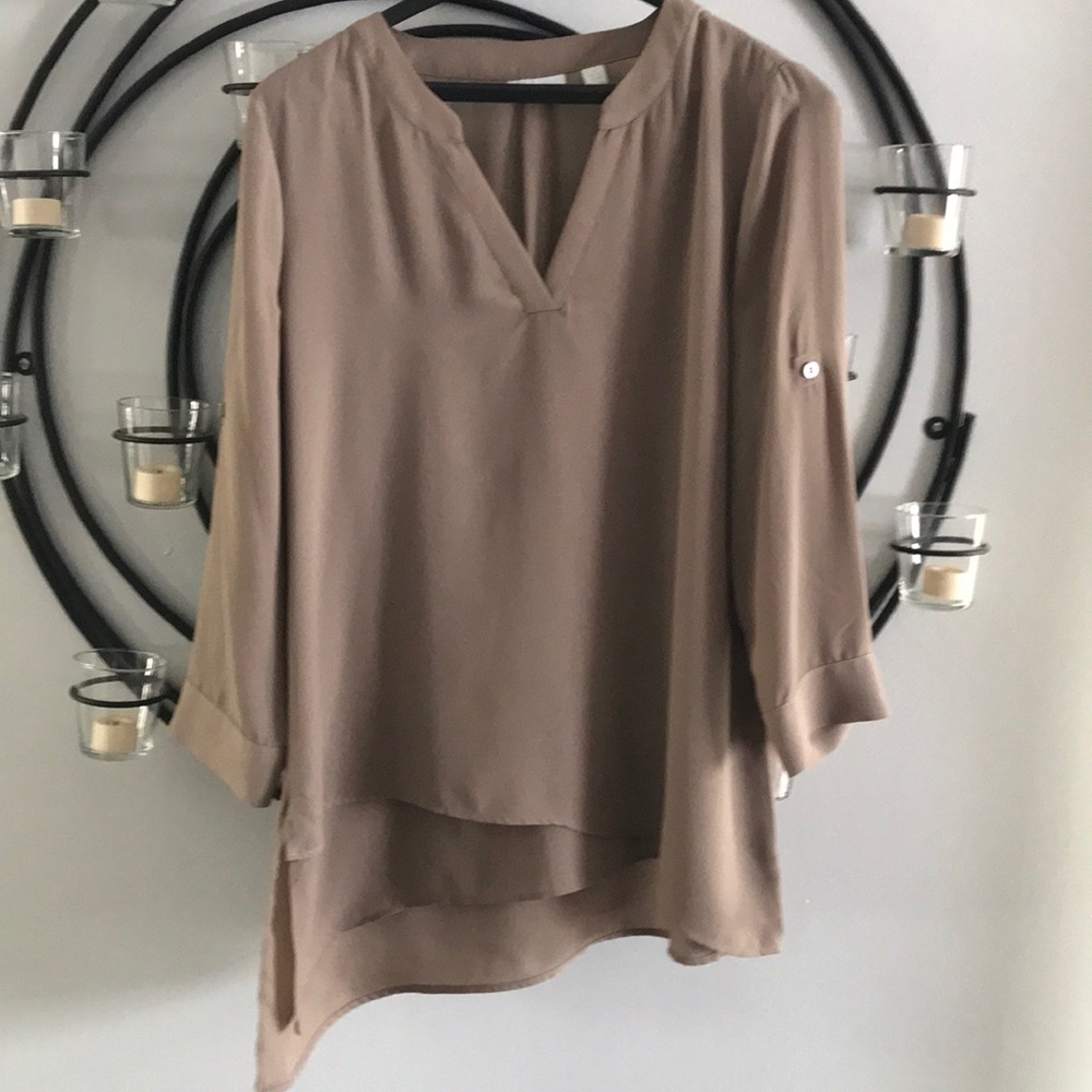 New York & Company semi-sheer shirt, medium, tan